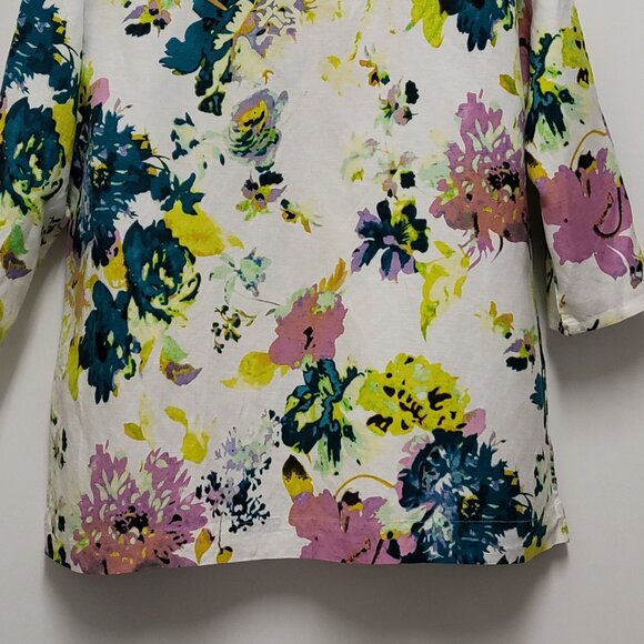 Premise Womens Top Large Linen Blend Boho Floral Lace Accent Coastal Cottagecore - Picture 10 of 14